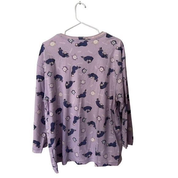 Disney Long Sleeve Eeyore Print All Over Henley Pajama Top Purple Size L… - Picture 7 of 12